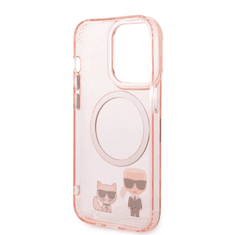 Karl Lagerfeld Originalen ovitek MagSafe ovitek iPhone 14 6.1 - Full bodies - prozorno roza silikonska zaščita - KLHMP14SHKCP
