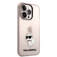 Karl Lagerfeld Originalen ovitek iPhone 14 Pro Max - IML NFT Choupette Logo - prozorno roza - KLHCP14XHNCHTCP