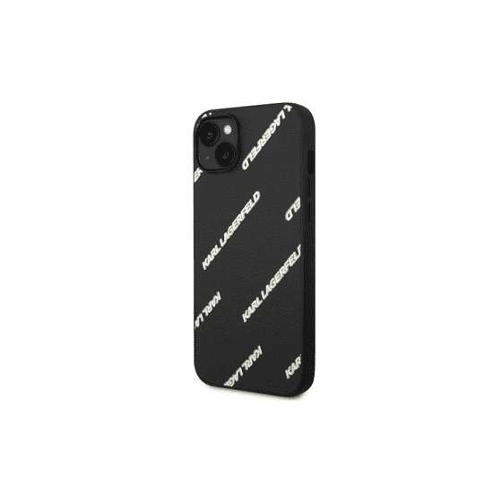 Karl Lagerfeld Originalen ovitek iPhone 14 Pro črna usnjena zaščita z belim napisom KLHCP14LPGMLKFK