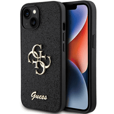 Guess GUHCP15SHG4SGK silikonski ovitek za iPhone 15 - črn z bleščicami in zlatim logom