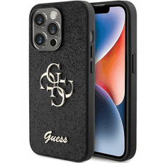 Guess GUHCP15LHG4SGK silikonski ovitek za iPhone 15 Pro - črn z bleščicami in zlatim logom