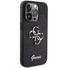 Guess GUHCP15LHG4SGK silikonski ovitek za iPhone 15 Pro - črn z bleščicami in zlatim logom