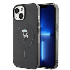 Karl Lagerfeld Originalen MagSafe ovitek iPhone 15, iPhone 14, iPhone 13 6.1 - Karls full body - prozorno črn - KLHMP15SHFCKNOK