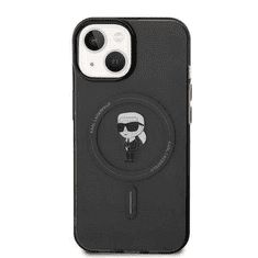 Karl Lagerfeld Originalen MagSafe ovitek iPhone 15, iPhone 14, iPhone 13 6.1 - Karls full body - prozorno črn - KLHMP15SHFCKNOK