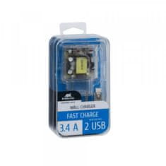 RivaCase Hišni polnilec VA4123 TD1 3,4A 2x USB + podatkovno polnilni kabel Micro USB - prozoren
