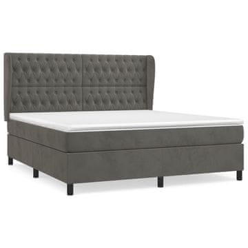 Vidaxl Box spring postelja z vzmetnico temno siva 160x200 cm žamet