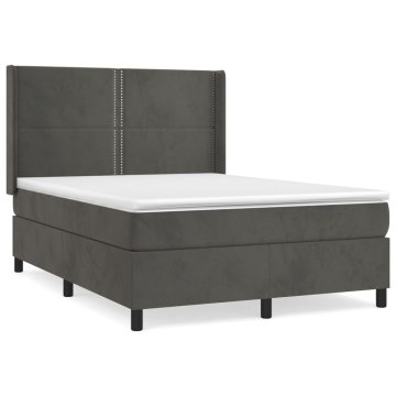 Vidaxl Box spring postelja z vzmetnico temno siva 140x200 cm žamet