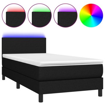 Vidaxl Box spring postelja z vzmetnico LED črna 100x200 cm blago