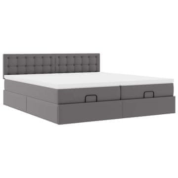 Vidaxl Otomanski posteljni okvir z vzmetnicami siv 180x200cm um. usnje