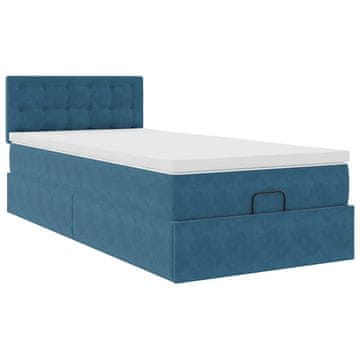 Vidaxl Otomanski posteljni okvir z vzmetnico moder 80x200 cm žamet