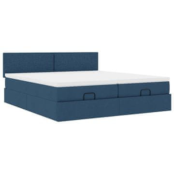 Vidaxl Otomanski posteljni okvir z vzmetnicami moder 200x200 cm blago