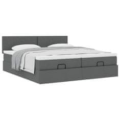 Vidaxl Otomanski posteljni okvir z vzmetnicami siv 180x200 cm blago