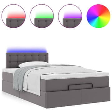 Vidaxl Otomanska postelja z vzmetnicami &amp; LEDs siv 120x190cm um. usnje