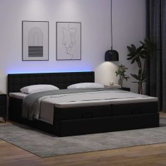 Vidaxl Otomanski posteljni okvir z vzmetnicami črn 200x200cm um. usnje