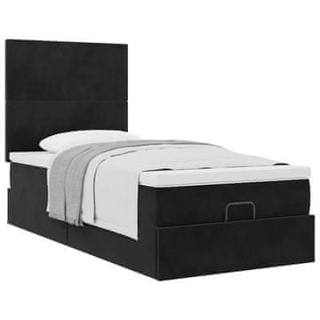 Vidaxl Otomanski posteljni okvir z vzmetnicami črn 80x200cm žamet