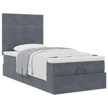Vidaxl Otomanski posteljni okvir z vzmetnicami siv 90x200cm žamet
