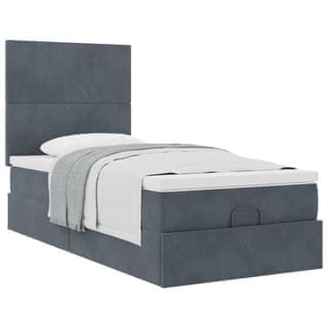 Vidaxl Otomanski posteljni okvir z vzmetnicami siv 90x190cm žamet