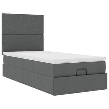 Vidaxl Otomanski posteljni okvir z vzmetnico siv 90x190 cm blago