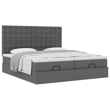 Vidaxl Otomanski posteljni okvir z vzmetnicami siv 200x200 cm blago
