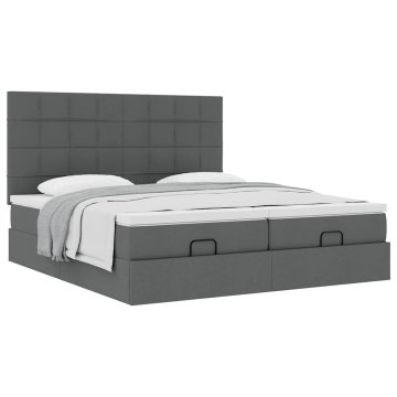 Vidaxl Otomanski posteljni okvir z vzmetnicami siv 180x200 cm blago