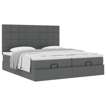 Vidaxl Otomanski posteljni okvir z vzmetnicami siv 200x200 cm blago