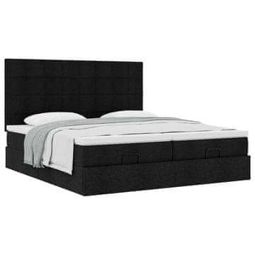 Vidaxl Otomanski posteljni okvir z vzmetnicami črn 160x200 cm blago