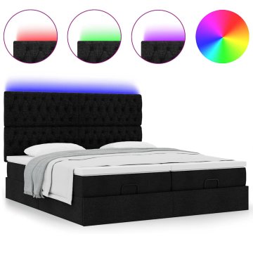 Vidaxl Otomanski posteljni okvir z vzmetnicami črn 180x200 cm blago