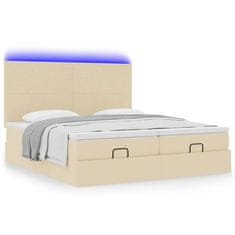 Vidaxl Otomanski posteljni okvir z vzmetnicami krem 200x200 cm blago