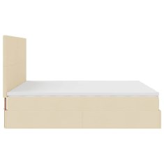 Vidaxl Otomanski posteljni okvir z vzmetnicami krem 180x200 cm blago