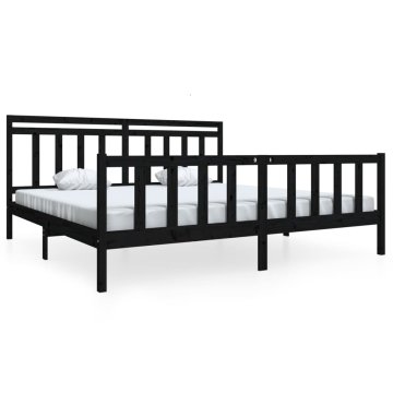Vidaxl Posteljni okvir črn iz trdnega lesa 200x200 cm