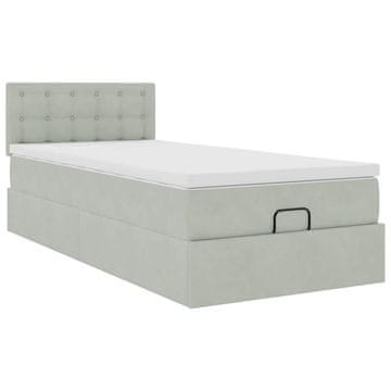 Vidaxl Otomanski posteljni okvir z vzmetnico siv 90x200 cm žamet