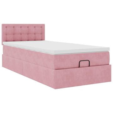 Vidaxl Otomanski posteljni okvir z vzmetnico roza 100x200 cm žamet