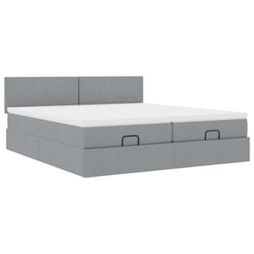 Vidaxl Otomanski posteljni okvir z vzmetnicami siv 160x200 cm blago