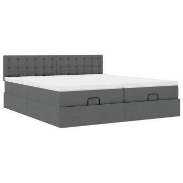 Vidaxl Otomanski posteljni okvir z vzmetnicami siv 200x200 cm blago