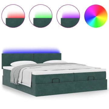 Vidaxl Otomanski posteljni okvir z vzmetnico temno zelena 180x200cm