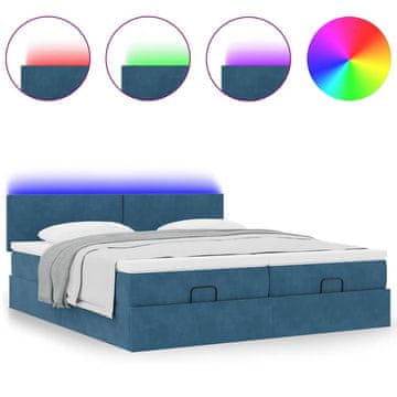 Vidaxl Otomanski posteljni okvir z vzmetnicami moder 160x200 cm žamet