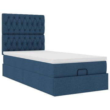 Vidaxl Otomanski posteljni okvir z vzmetnico moder 90x190 cm blago