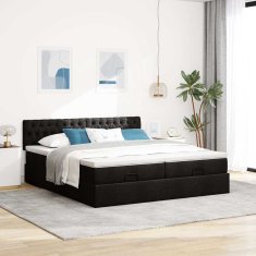 Vidaxl Otomanski posteljni okvir z vzmetnicami črn 180x200 cm blago
