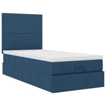 Vidaxl Otomanski posteljni okvir z vzmetnico moder 90x190 cm blago