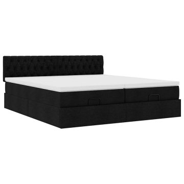 Vidaxl Otomanski posteljni okvir z vzmetnicami črn 180x200 cm blago