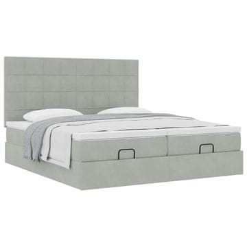 Vidaxl Otomanski posteljni okvir z vzmetnicami siv 180x200cm žamet