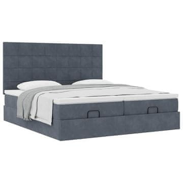 Vidaxl Otomanski posteljni okvir z vzmetnicami siv 180x200cm žamet