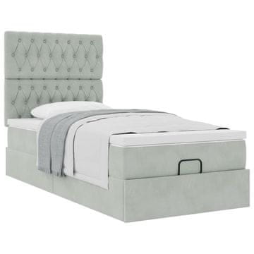Vidaxl Otomanski posteljni okvir z vzmetnicami siv 90x190cm žamet