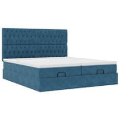 Vidaxl Otomanski posteljni okvir z vzmetnicami moder 200x200cm žamet