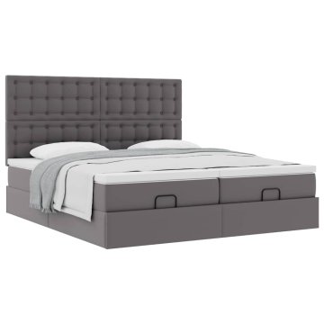 Vidaxl Otomanski posteljni okvir z vzmetnicami siv 200x200cm um. usnje
