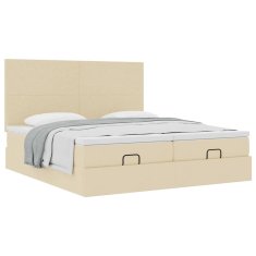 Vidaxl Otomanski posteljni okvir z vzmetnicami krem 180x200 cm blago