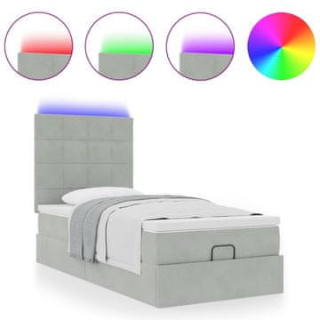 Vidaxl Otomanski posteljni okvir z vzmetnicami siv 90x200cm žamet