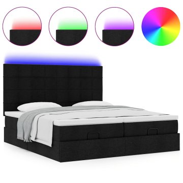Vidaxl Otomanski posteljni okvir z vzmetnicami črn 180x200 cm blago