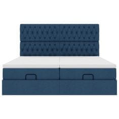 Vidaxl Otomanski posteljni okvir z vzmetnicami moder 200x200 cm blago