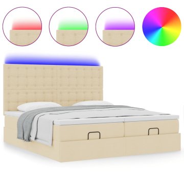 Vidaxl Otomanski posteljni okvir z vzmetnicami krem 200x200 cm blago